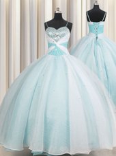 Sweetheart Sleeveless Quince Ball Gowns Floor Length Beading and Ruffles Multi-color Organza