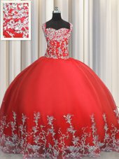 Sequins Ruffled Multi-color Sleeveless Organza Lace Up Quinceanera Dress for Military Ball and Sweet 16 and Quinceanera