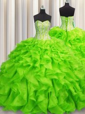 Sumptuous Visible Boning Ball Gowns Quince Ball Gowns Sweetheart Organza Sleeveless Floor Length Lace Up