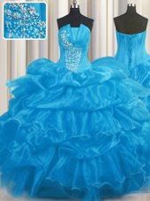 Sleeveless Beading and Ruffles and Pick Ups Lace Up 15th Birthday Dress