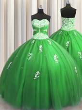 Floor Length Quinceanera Dress Tulle Sleeveless Beading and Appliques