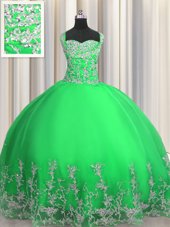 Suitable Beading and Appliques Sweet 16 Dresses Apple Green Lace Up Sleeveless Floor Length
