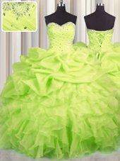 Adorable Pick Ups Sweetheart Sleeveless Lace Up Sweet 16 Quinceanera Dress Yellow Green Organza