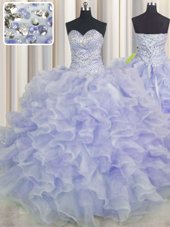 Super Purple Sleeveless Beading and Ruffles Floor Length Sweet 16 Quinceanera Dress