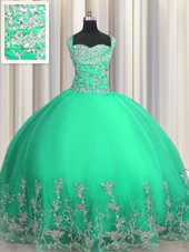 Visible Boning Really Puffy Lilac Sleeveless Floor Length Beading Lace Up Vestidos de Quinceanera