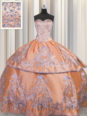 High Class Taffeta Sleeveless Floor Length Quinceanera Dress and Beading and Embroidery