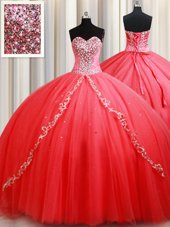 Floor Length Ball Gowns Sleeveless Coral Red 15th Birthday Dress Lace Up