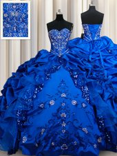 Discount Floor Length Lace Up Quinceanera Gowns Royal Blue and In for Military Ball and Sweet 16 and Quinceanera with Beading and Embroidery and Sequins and Pick Ups