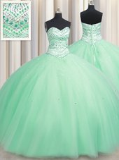 Apple Green Lace Up Sweetheart Beading Sweet 16 Dress Tulle Sleeveless
