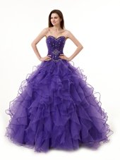 Edgy Purple 15 Quinceanera Dress Military Ball and Sweet 16 and Quinceanera and For with Beading and Ruffles Sweetheart Sleeveless Lace Up