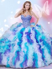 Fitting Scoop Sleeveless Tulle 15 Quinceanera Dress Beading and Ruffles Lace Up