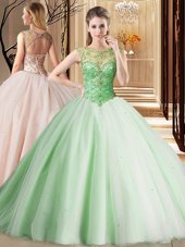 Elegant Apple Green Vestidos de Quinceanera Scoop Sleeveless Brush Train Lace Up