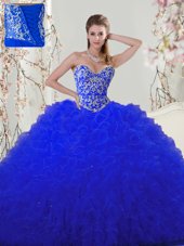 Latest Sleeveless Lace Up Floor Length Beading and Appliques Quince Ball Gowns