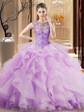 Scoop Sleeveless Brush Train Lace Up Quince Ball Gowns Apple Green Tulle