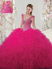 Clearance Straps Straps Sleeveless Beading and Ruffles and Hand Made Flower Lace Up Sweet 16 Quinceanera Dress