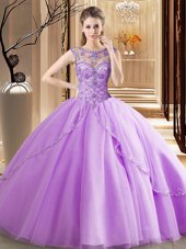 Trendy Scoop Sleeveless Brush Train Lace Up Beading Sweet 16 Dresses