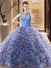 Hot Selling Scoop Multi-color Ball Gowns Beading Quinceanera Gown Lace Up Fabric With Rolling Flowers Sleeveless