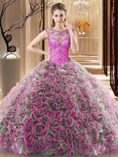 Multi-color Scoop Lace Up Beading 15th Birthday Dress Sweep Train Sleeveless