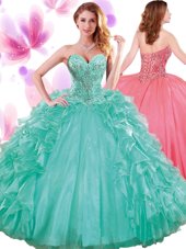 Super Sleeveless Beading and Ruffles and Pick Ups Lace Up Quinceanera Dress