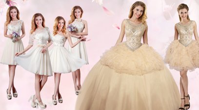 Sophisticated Champagne Organza and Tulle Lace Up Scoop Sleeveless Floor Length Quince Ball Gowns Beading and Ruffles