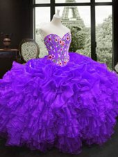 Sleeveless Embroidery and Ruffles Lace Up Quinceanera Gowns
