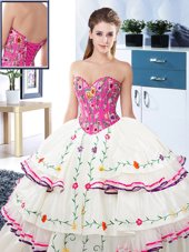 Artistic Organza and Taffeta Sleeveless Floor Length Ball Gown Prom Dress and Embroidery and Ruffled Layers