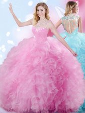 Pick Ups Scoop Sleeveless Lace Up 15 Quinceanera Dress Champagne Organza