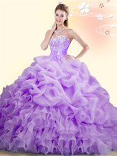 Clearance Pick Ups Brush Train Ball Gowns Vestidos de Quinceanera Lilac Sweetheart Organza Sleeveless With Train Lace Up