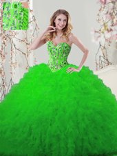Tulle Sleeveless Floor Length Quinceanera Gown and Embroidery and Ruffles
