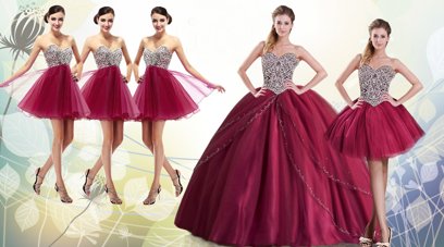 With Train Lace Up Vestidos de Quinceanera Burgundy and In for Military Ball and Sweet 16 and Quinceanera with Beading Brush Train