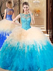 Fantastic Scoop Sleeveless Lace Up 15 Quinceanera Dress Aqua Blue Tulle