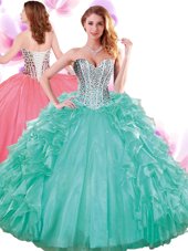 Wonderful Sweetheart Sleeveless Organza Quinceanera Gowns Beading and Ruffles Lace Up