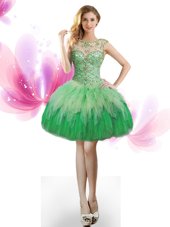 Scoop Green Sleeveless Tulle Lace Up Party Dresses for Prom and Party