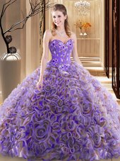Multi-color Lace Up Quinceanera Dresses Embroidery and Ruffles Sleeveless With Brush Train