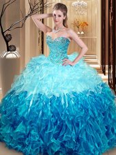 Affordable Multi-color Sweetheart Lace Up Beading and Ruffles Sweet 16 Dress Sleeveless