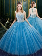 High-neck Sleeveless Tulle 15 Quinceanera Dress Lace Zipper