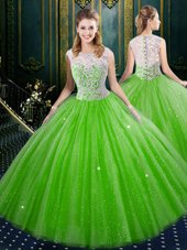 Nice Sleeveless Lace Floor Length Vestidos de Quinceanera