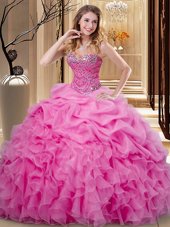 Simple Pick Ups Floor Length Ball Gowns Sleeveless Rose Pink 15th Birthday Dress Lace Up