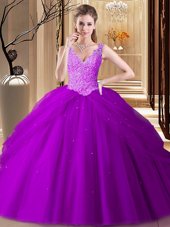 Flirting Sleeveless Appliques and Pick Ups Backless Quinceanera Dresses