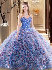 Cute Sleeveless Brush Train Embroidery and Ruffles Lace Up Quinceanera Gowns