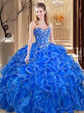 Organza Sleeveless Floor Length Quinceanera Gowns and Embroidery and Ruffles