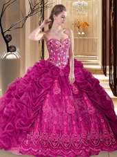 Pick Ups Ball Gowns Sleeveless Fuchsia Sweet 16 Dress Court Train Lace Up
