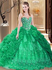 Colorful Green Sweetheart Neckline Embroidery and Pick Ups Sweet 16 Dresses Sleeveless Lace Up