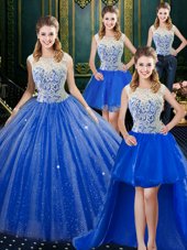 Four Piece High-neck Sleeveless Tulle Vestidos de Quinceanera Lace Brush Train Zipper