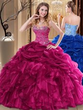 Wonderful Fuchsia Sleeveless Beading and Pick Ups Floor Length Quinceanera Dresses