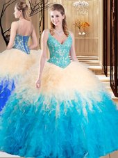 Nice Sleeveless Tulle Floor Length Lace Up Sweet 16 Quinceanera Dress in Multi-color for with Lace and Ruffles