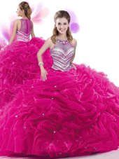 Most Popular High-neck Sleeveless Taffeta Quinceanera Dress Ruffles and Pick Ups Court Train Zipper