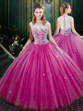 Eye-catching Tulle Sleeveless Floor Length Ball Gown Prom Dress and Lace