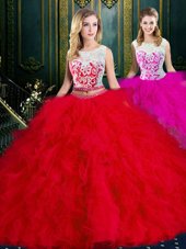 Extravagant Scoop Sleeveless Lace and Ruffles Zipper Quinceanera Gowns