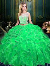 Flare Scoop Sleeveless Organza Zipper Quinceanera Dresses for Military Ball and Sweet 16 and Quinceanera